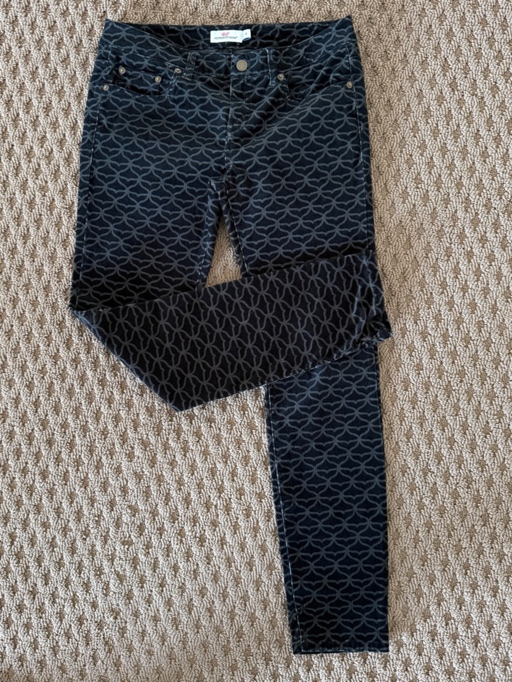 Vineyard Vines Black/Gray Straight Cords with Tonal Whale-Tail Pattern